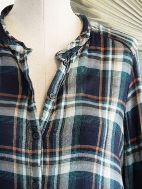 Lucky Brand Navy, Green & Brown Plaid Button-Down Top